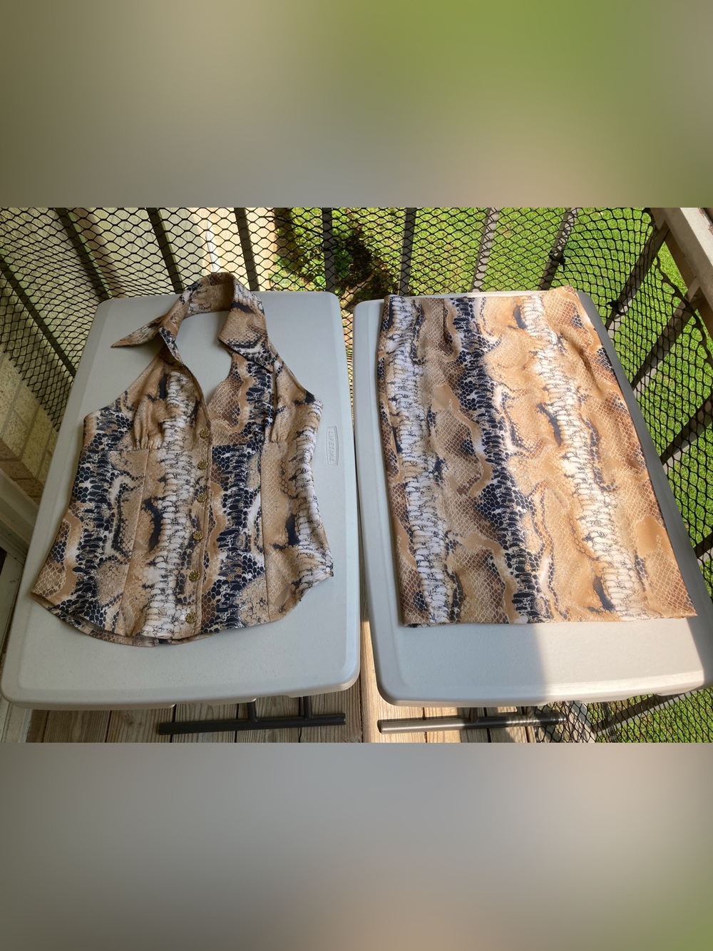 Virtual Runway Connection Reptile Print Two Piece Set Collared Vest Blouse Skirt